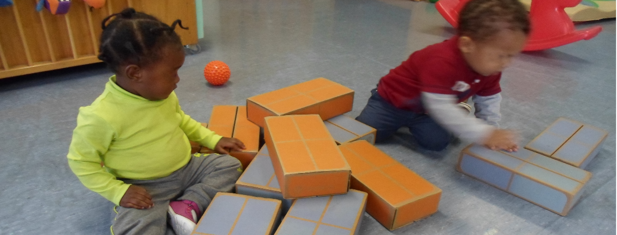 Deux enfants jouent avec des blocs