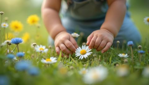 bébé avec fleurs